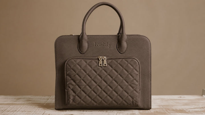 The Structured Tote in High Noon, a warm grey-brown, seen from the front